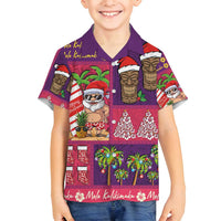 Hawaiian Christmas Family Matching Long Sleeve Bodycon Dress and Hawaiian Shirt - Mele Kalikimaka Island Holiday Vibes - Pink Purple LT03 Son's Shirt Pink - Purple - Polynesian Pride