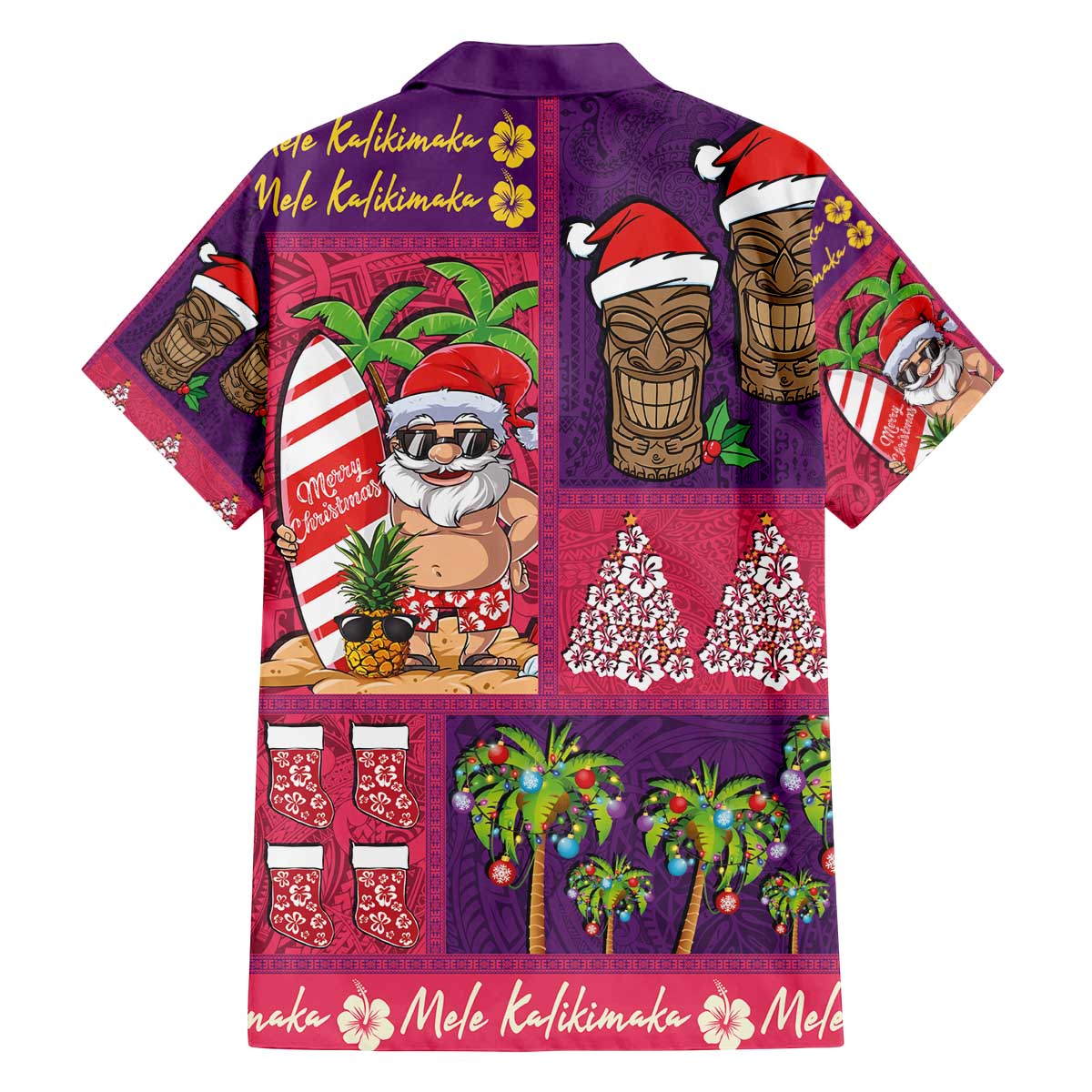 Hawaiian Christmas Family Matching Off The Shoulder Long Sleeve Dress and Hawaiian Shirt - Mele Kalikimaka Island Holiday Vibes - Pink Purple LT03 - Polynesian Pride