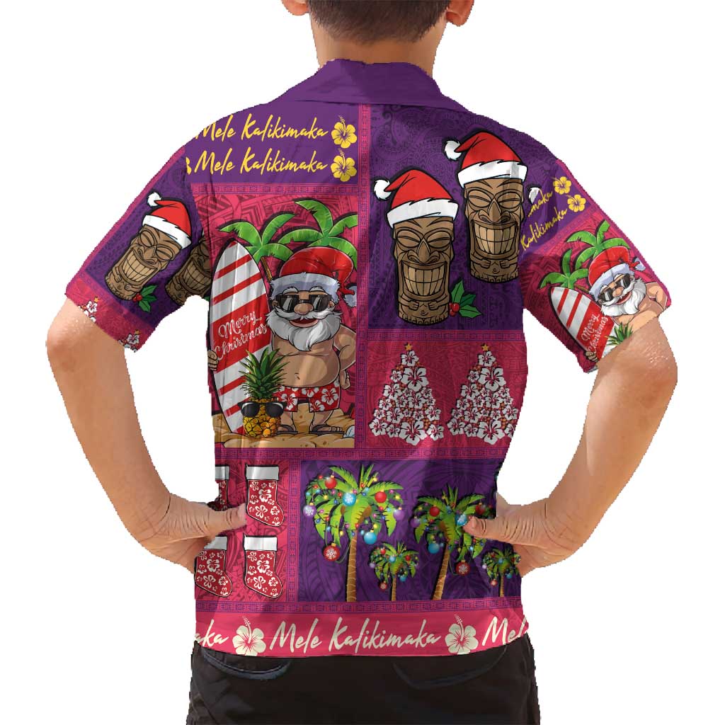 Hawaiian Christmas Family Matching Puletasi and Hawaiian Shirt - Mele Kalikimaka Island Holiday Vibes - Pink Purple LT03 - Polynesian Pride