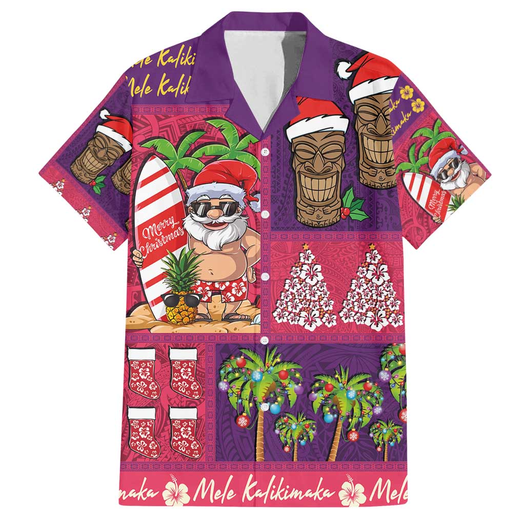 Hawaiian Christmas Family Matching Puletasi and Hawaiian Shirt - Mele Kalikimaka Island Holiday Vibes - Pink Purple LT03 Dad's Shirt - Short Sleeve Pink - Purple - Polynesian Pride