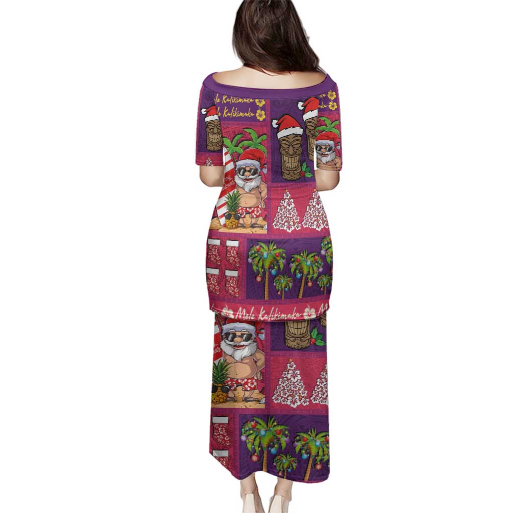 Hawaiian Christmas Family Matching Puletasi and Hawaiian Shirt - Mele Kalikimaka Island Holiday Vibes - Pink Purple LT03 - Polynesian Pride