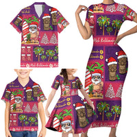 Hawaiian Christmas Family Matching Short Sleeve Bodycon Dress and Hawaiian Shirt - Mele Kalikimaka Island Holiday Vibes - Pink Purple LT03 - Polynesian Pride