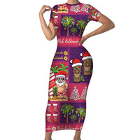 Hawaiian Christmas Family Matching Short Sleeve Bodycon Dress and Hawaiian Shirt - Mele Kalikimaka Island Holiday Vibes - Pink Purple LT03 Mom's Dress Pink - Purple - Polynesian Pride