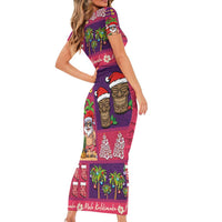 Hawaiian Christmas Family Matching Short Sleeve Bodycon Dress and Hawaiian Shirt - Mele Kalikimaka Island Holiday Vibes - Pink Purple LT03 - Polynesian Pride