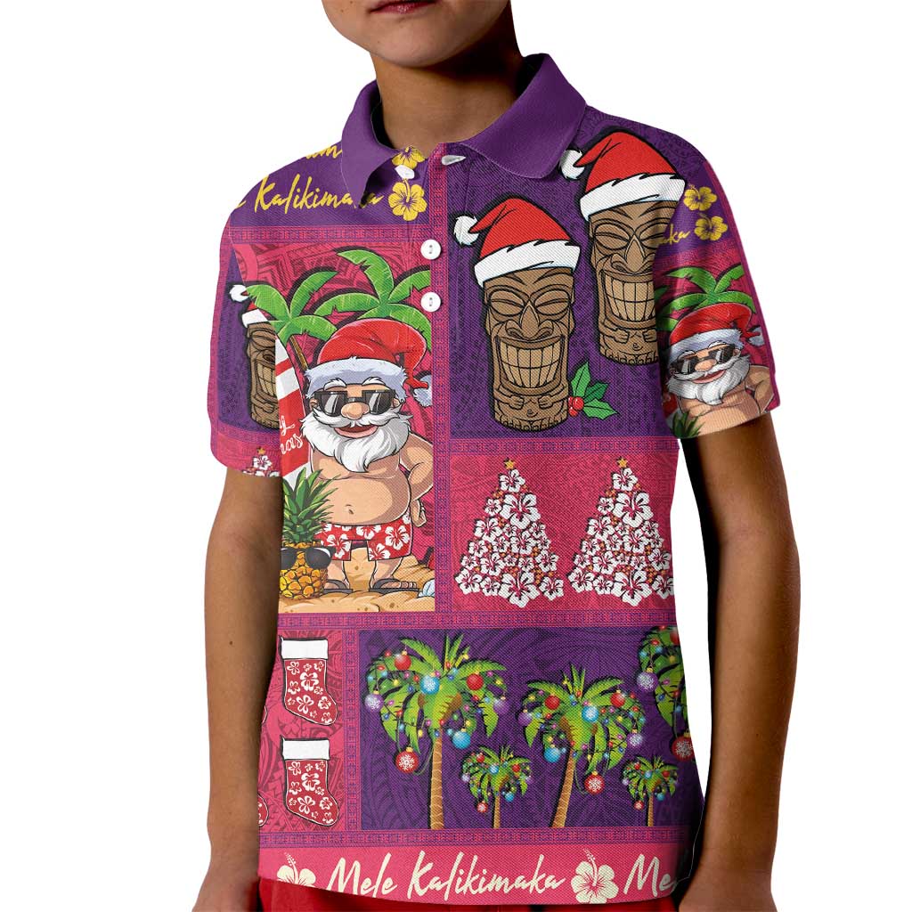 Hawaiian Christmas Kid Polo Shirt - Mele Kalikimaka Island Holiday Vibes - Pink Purple LT03 Kid Pink - Purple - Polynesian Pride