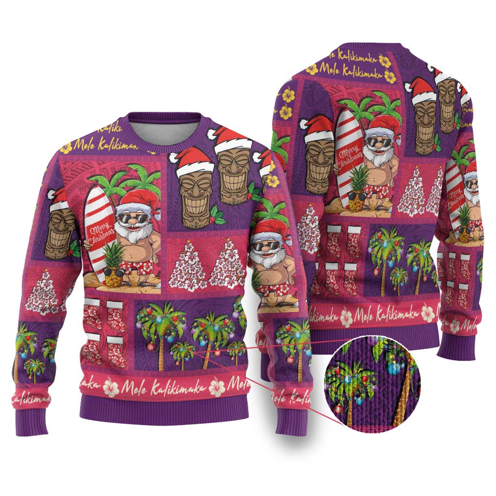 Hawaiian Christmas Ugly Christmas Sweater - Mele Kalikimaka Island Holiday Vibes - Pink Purple