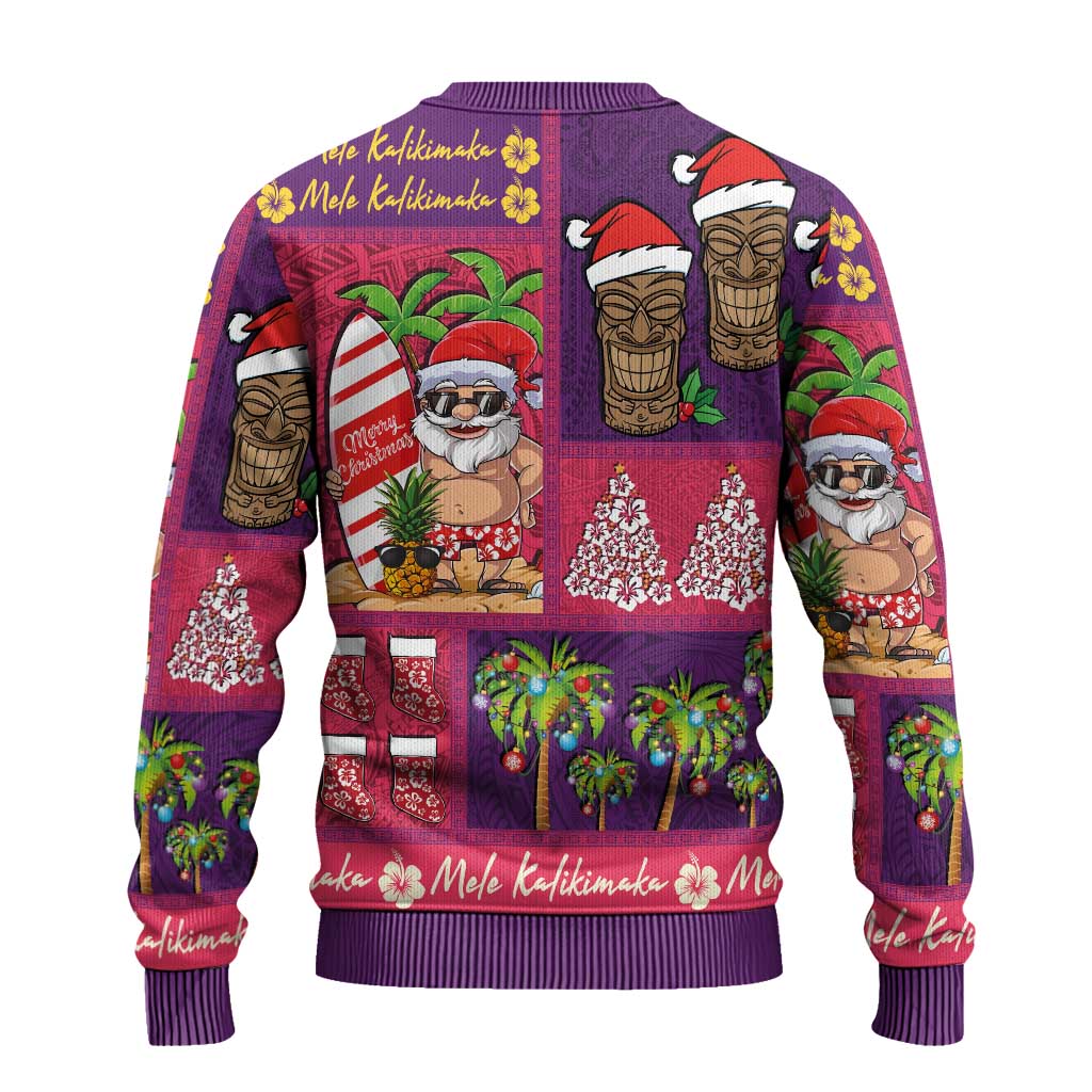 Hawaiian Christmas Ugly Christmas Sweater - Mele Kalikimaka Island Holiday Vibes - Pink Purple