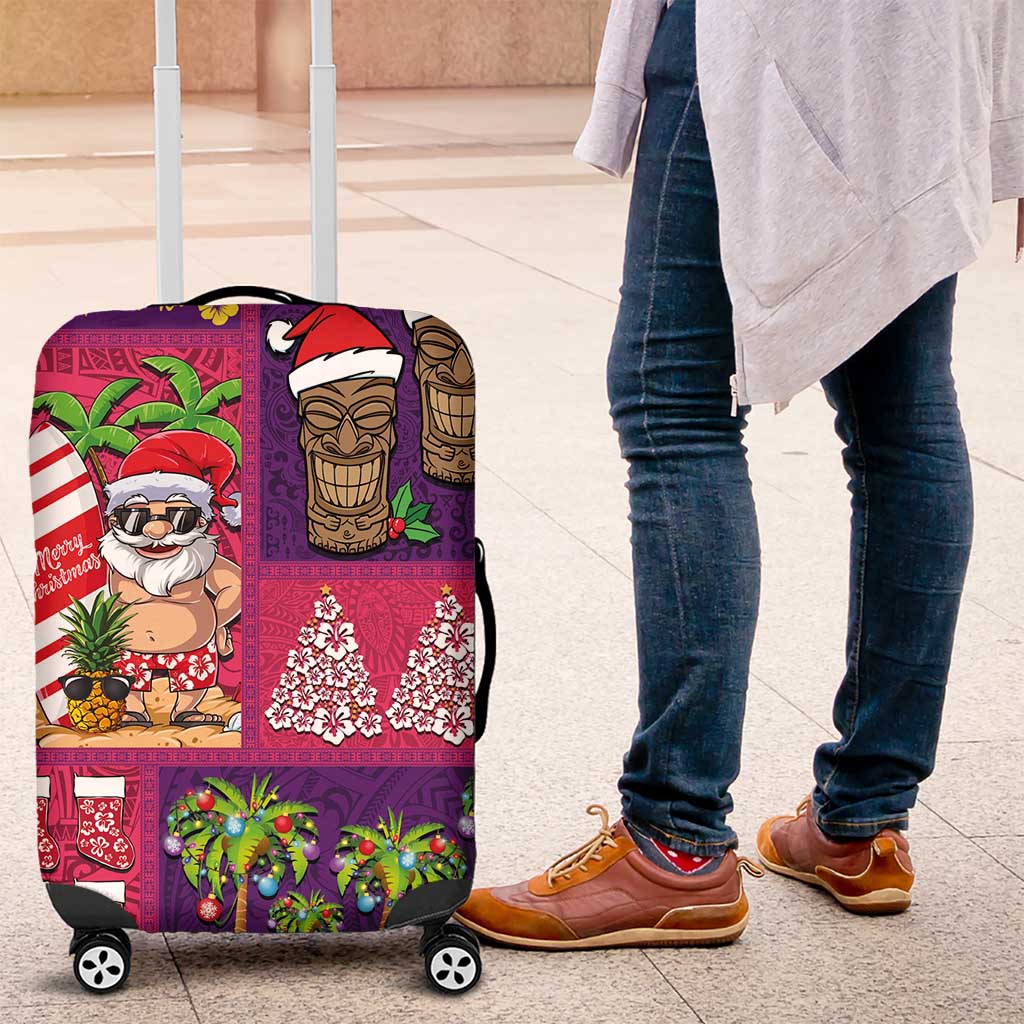 Hawaiian Christmas Luggage Cover - Mele Kalikimaka Island Holiday Vibes - Pink Purple