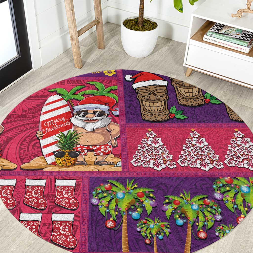 Hawaiian Christmas Round Carpet - Mele Kalikimaka Island Holiday Vibes - Pink Purple