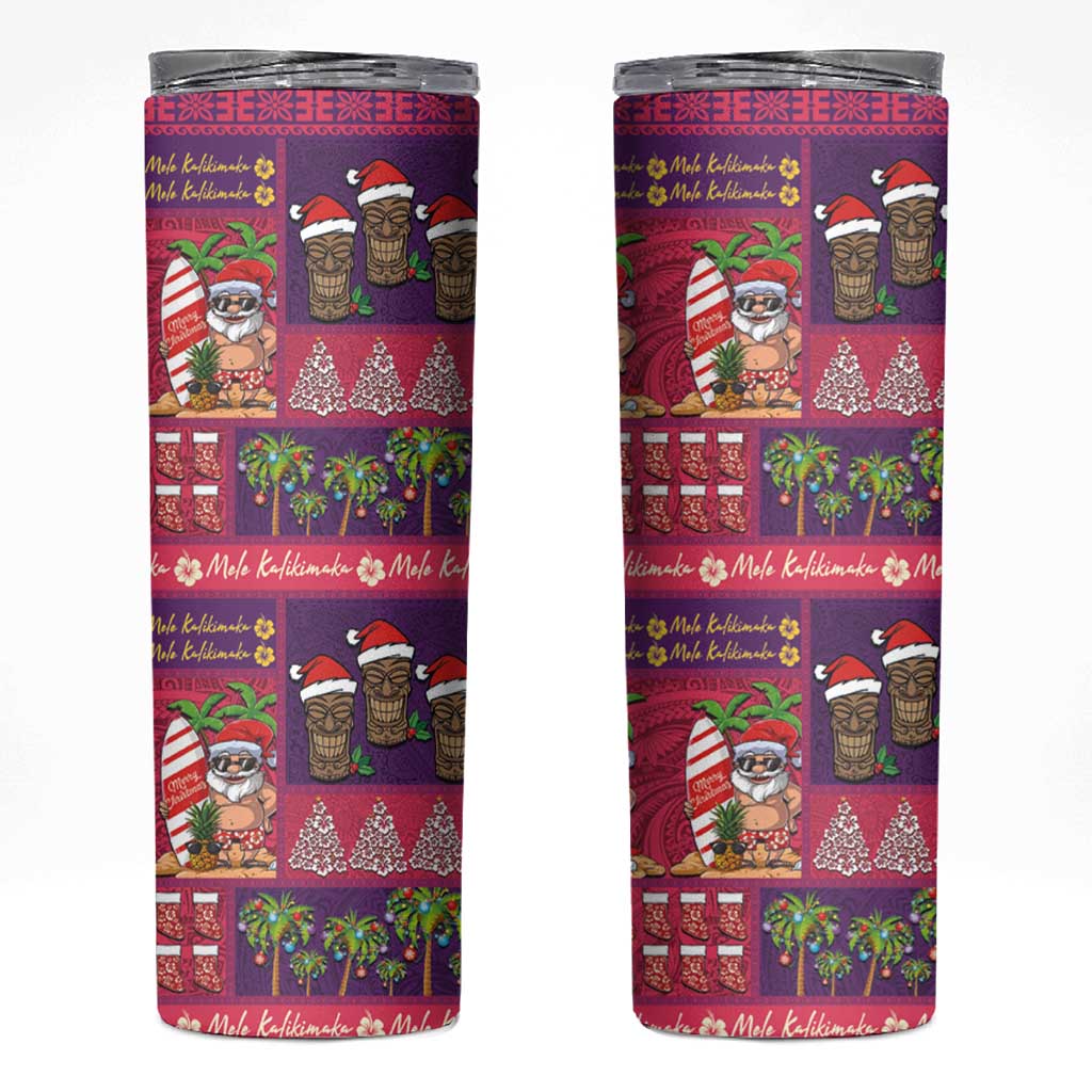 Hawaiian Christmas Skinny Tumbler - Mele Kalikimaka Island Holiday Vibes - Pink Purple