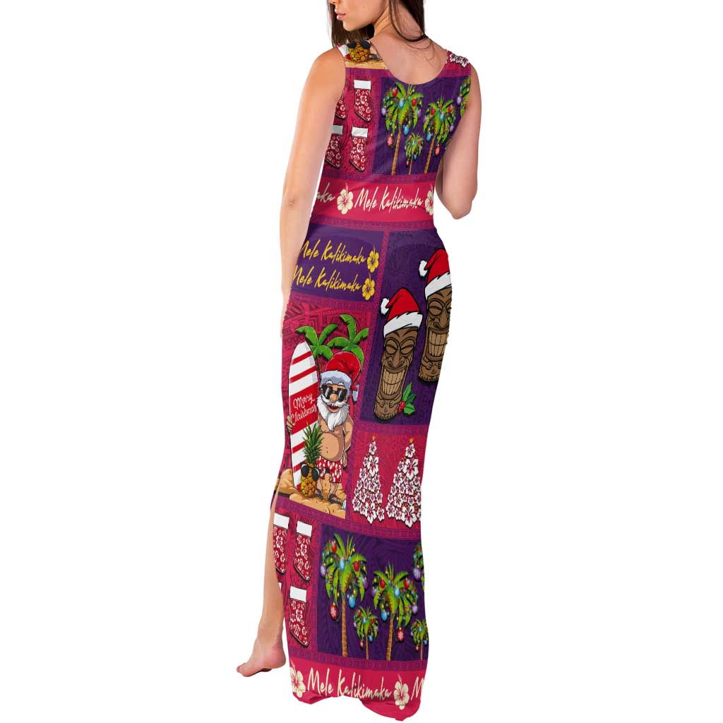 Hawaiian Christmas Tank Maxi Dress - Mele Kalikimaka Island Holiday Vibes - Pink Purple