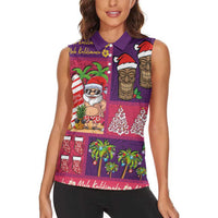 Hawaiian Christmas Women Sleeveless Polo Shirt - Mele Kalikimaka Island Holiday Vibes - Pink Purple LT03 - Polynesian Pride