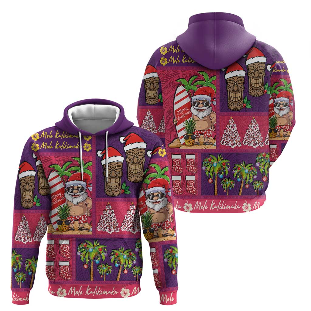 Hawaiian Christmas Zip Hoodie - Mele Kalikimaka Island Holiday Vibes - Pink Purple