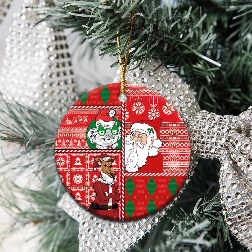 Australian Christmas Ceramic Ornament - Santa Koala Kangaroo and Holiday Cheer