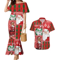 Australian Christmas Couples Matching Mermaid Dress and Hawaiian Shirt - Santa Koala Kangaroo and Holiday Cheer LT03 Red - Polynesian Pride