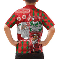 Australian Christmas Family Matching Long Sleeve Bodycon Dress and Hawaiian Shirt - Santa Koala Kangaroo and Holiday Cheer LT03 - Polynesian Pride