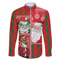 Australian Christmas Family Matching Long Sleeve Bodycon Dress and Hawaiian Shirt - Santa Koala Kangaroo and Holiday Cheer LT03 Dad's Shirt - Long Sleeve Red - Polynesian Pride