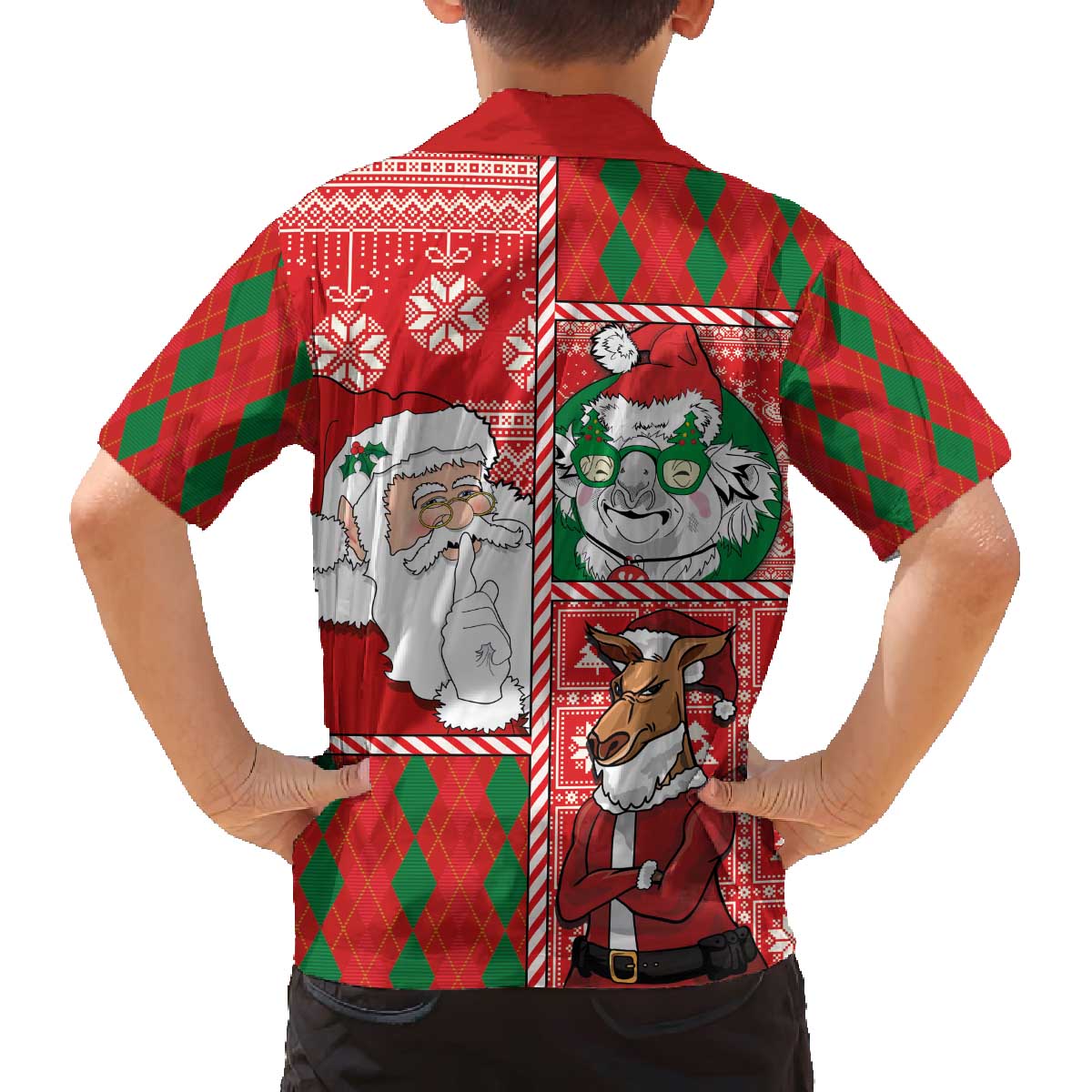 Australian Christmas Family Matching Off The Shoulder Long Sleeve Dress and Hawaiian Shirt - Santa Koala Kangaroo and Holiday Cheer LT03 - Polynesian Pride