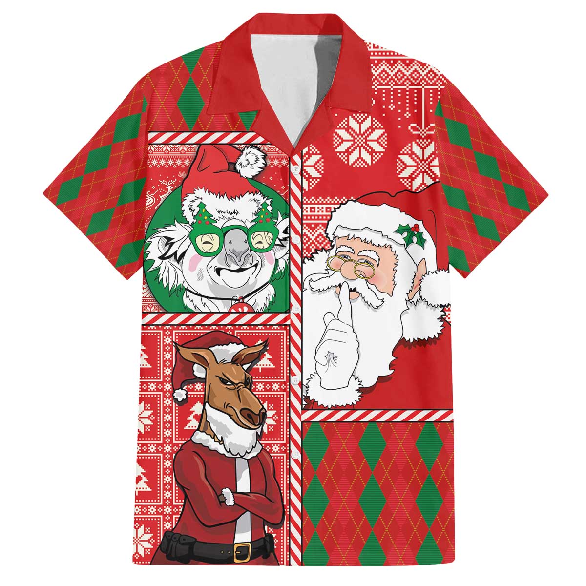 Australian Christmas Family Matching Off The Shoulder Long Sleeve Dress and Hawaiian Shirt - Santa Koala Kangaroo and Holiday Cheer LT03 Dad's Shirt - Short Sleeve Red - Polynesian Pride