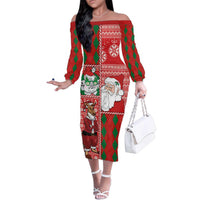 Australian Christmas Family Matching Off The Shoulder Long Sleeve Dress and Hawaiian Shirt - Santa Koala Kangaroo and Holiday Cheer LT03 Mom's Dress Red - Polynesian Pride