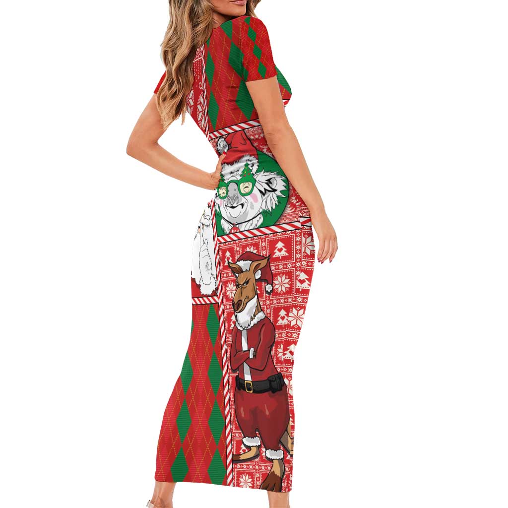Australian Christmas Family Matching Short Sleeve Bodycon Dress and Hawaiian Shirt - Santa Koala Kangaroo and Holiday Cheer LT03 - Polynesian Pride