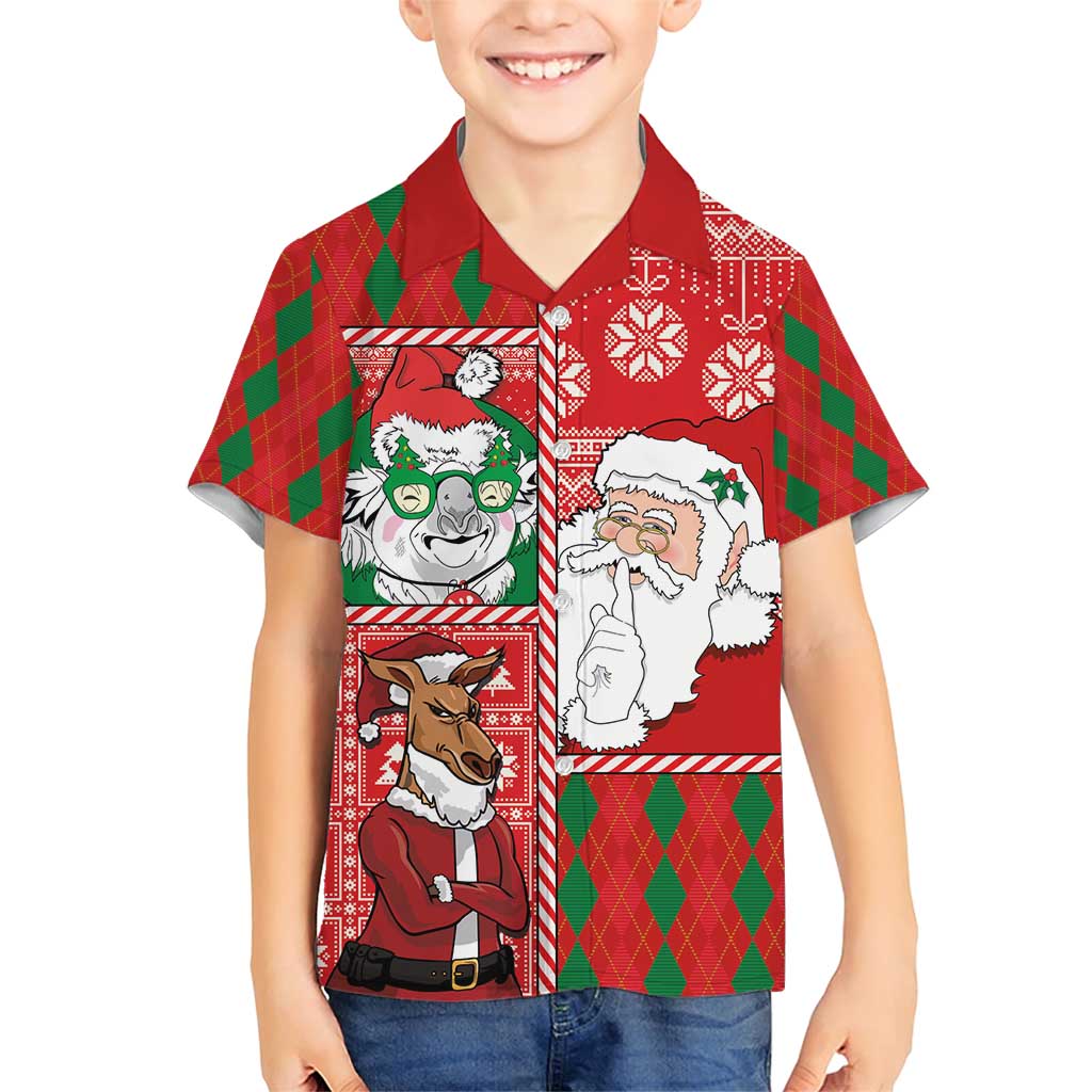 Australian Christmas Family Matching Short Sleeve Bodycon Dress and Hawaiian Shirt - Santa Koala Kangaroo and Holiday Cheer LT03 Son's Shirt Red - Polynesian Pride
