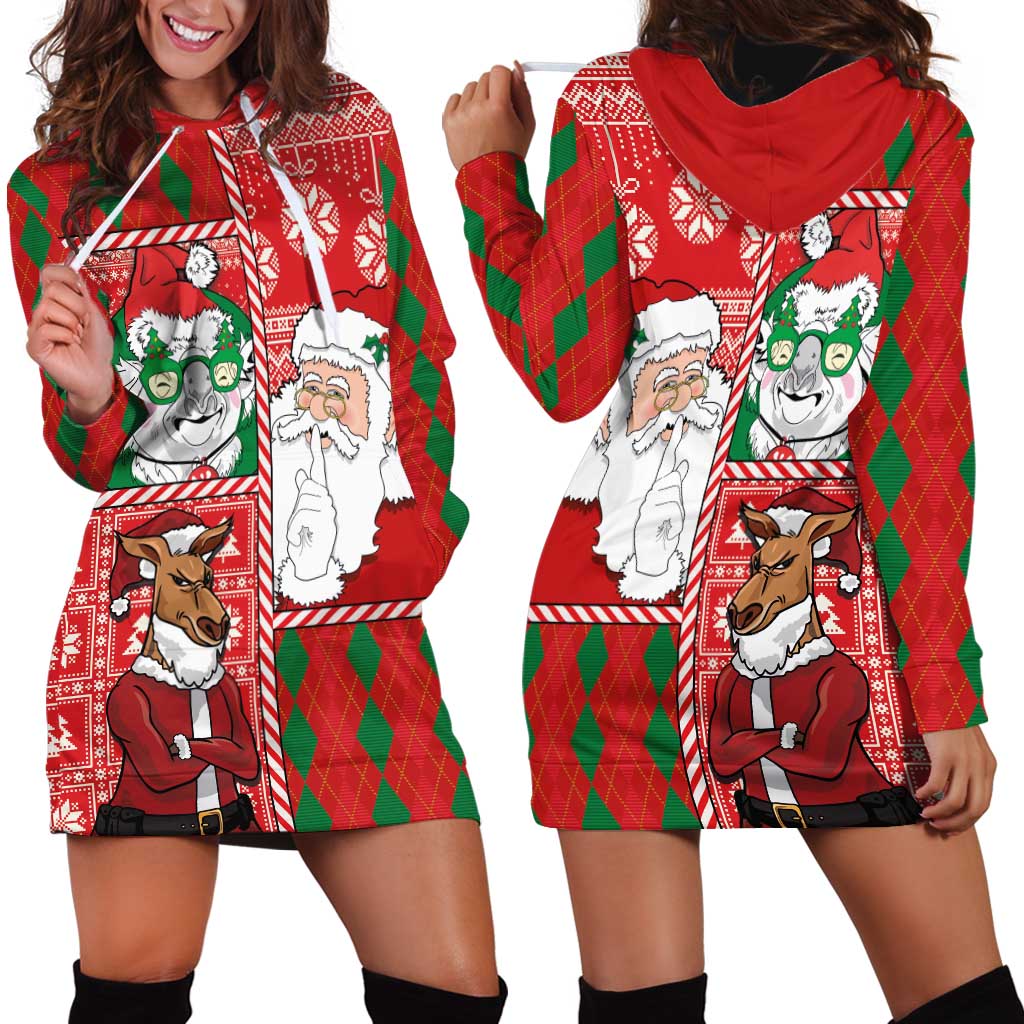 Australian Christmas Hoodie Dress - Santa Koala Kangaroo and Holiday Cheer