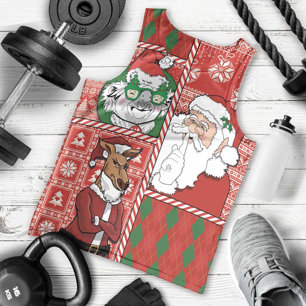 Australian Christmas Men Tank Top - Santa Koala Kangaroo and Holiday Cheer