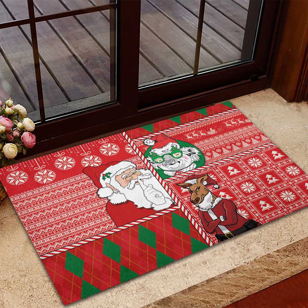 Australian Christmas Rubber Doormat - Santa Koala Kangaroo and Holiday Cheer