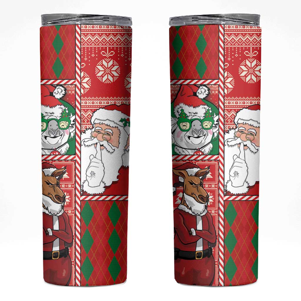 Australian Christmas Skinny Tumbler - Santa Koala Kangaroo and Holiday Cheer