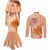 Bula Fiji Couples Matching Mermaid Dress and Long Sleeve Button Shirt Tropical Flower and Tapa Pattern Peach Fuzz Color LT03 - Polynesian Pride