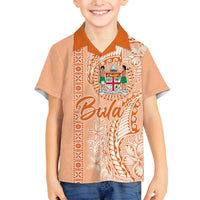 Bula Fiji Family Matching Summer Maxi Dress and Hawaiian Shirt Tropical Flower and Tapa Pattern Peach Fuzz Color LT03 Son's Shirt Peach Fuzz - Polynesian Pride