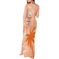 Bula Fiji Tank Maxi Dress Tropical Flower and Tapa Pattern Peach Fuzz Color LT03 - Polynesian Pride