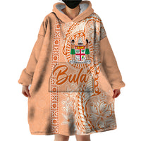 Bula Fiji Wearable Blanket Hoodie Tropical Flower and Tapa Pattern Peach Fuzz Color LT03 - Polynesian Pride