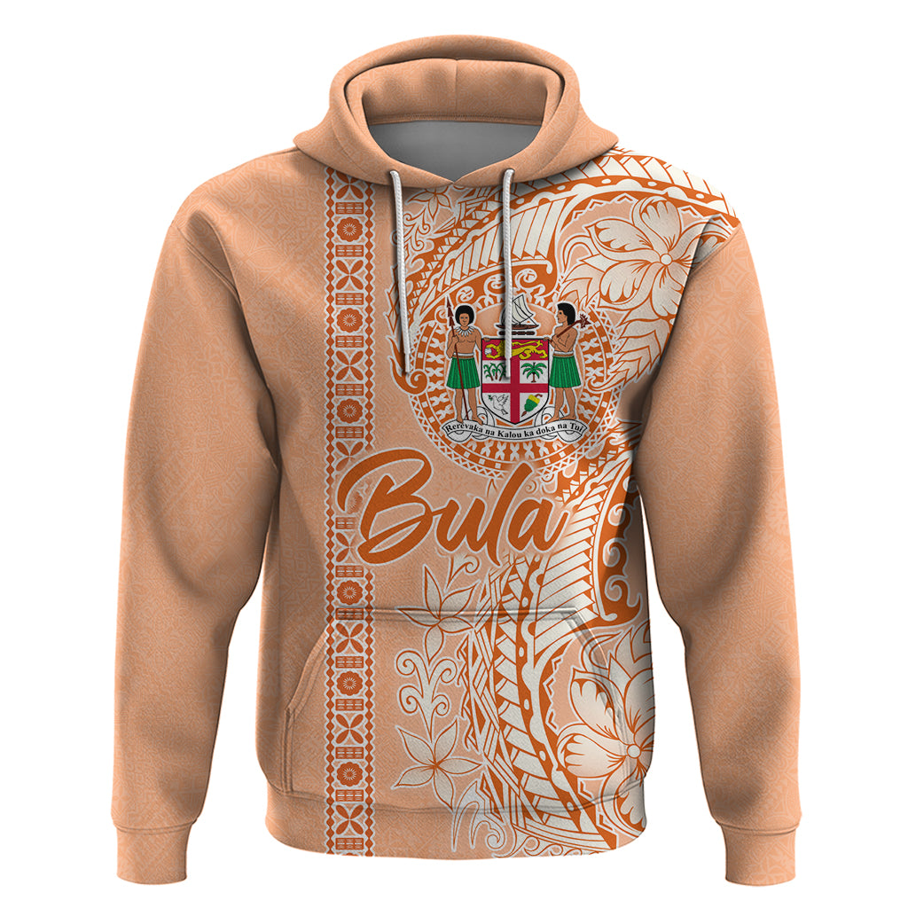 Bula Fiji Zip Hoodie Tropical Flower and Tapa Pattern Peach Fuzz Color LT03 Pullover Hoodie Peach Fuzz - Polynesian Pride