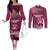Fiji Adi Cakobau School Couples Matching Off The Shoulder Long Sleeve Dress and Long Sleeve Button Shirt Tropical Flower and Tapa Pattern LT03 Pink - Polynesian Pride