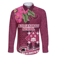 Fiji Adi Cakobau School Family Matching Mermaid Dress and Hawaiian Shirt Tropical Flower and Tapa Pattern LT03 Dad's Shirt - Long Sleeve Pink - Polynesian Pride