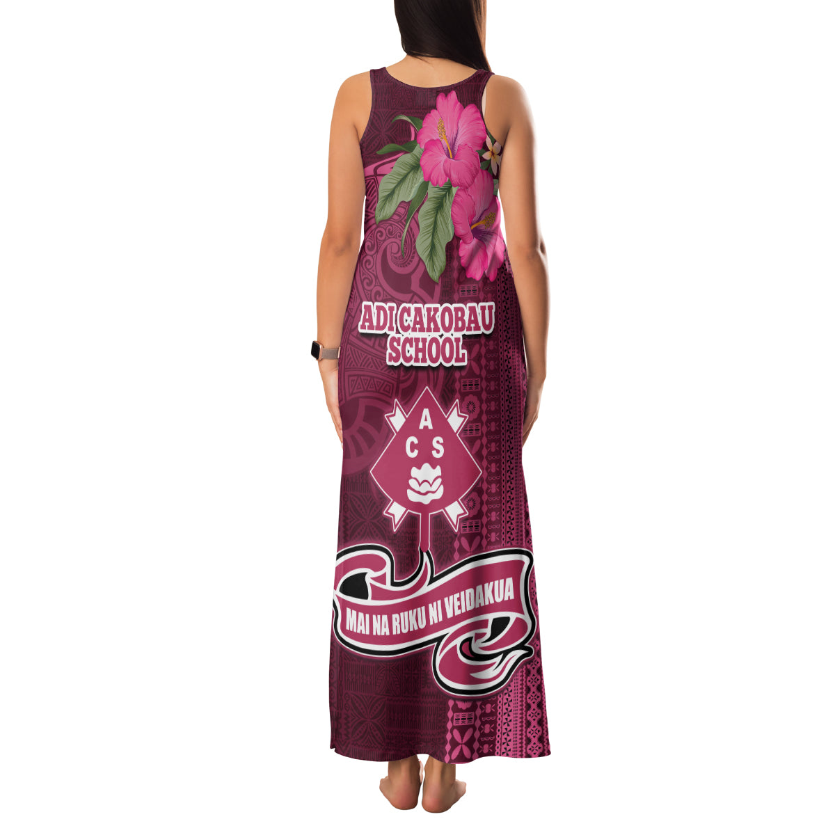 Fiji Adi Cakobau School Family Matching Tank Maxi Dress and Hawaiian Shirt Tropical Flower and Tapa Pattern LT03 - Polynesian Pride