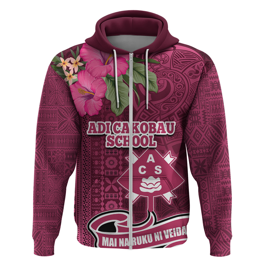Fiji Adi Cakobau School Hoodie Tropical Flower and Tapa Pattern LT03 Zip Hoodie Pink - Polynesian Pride