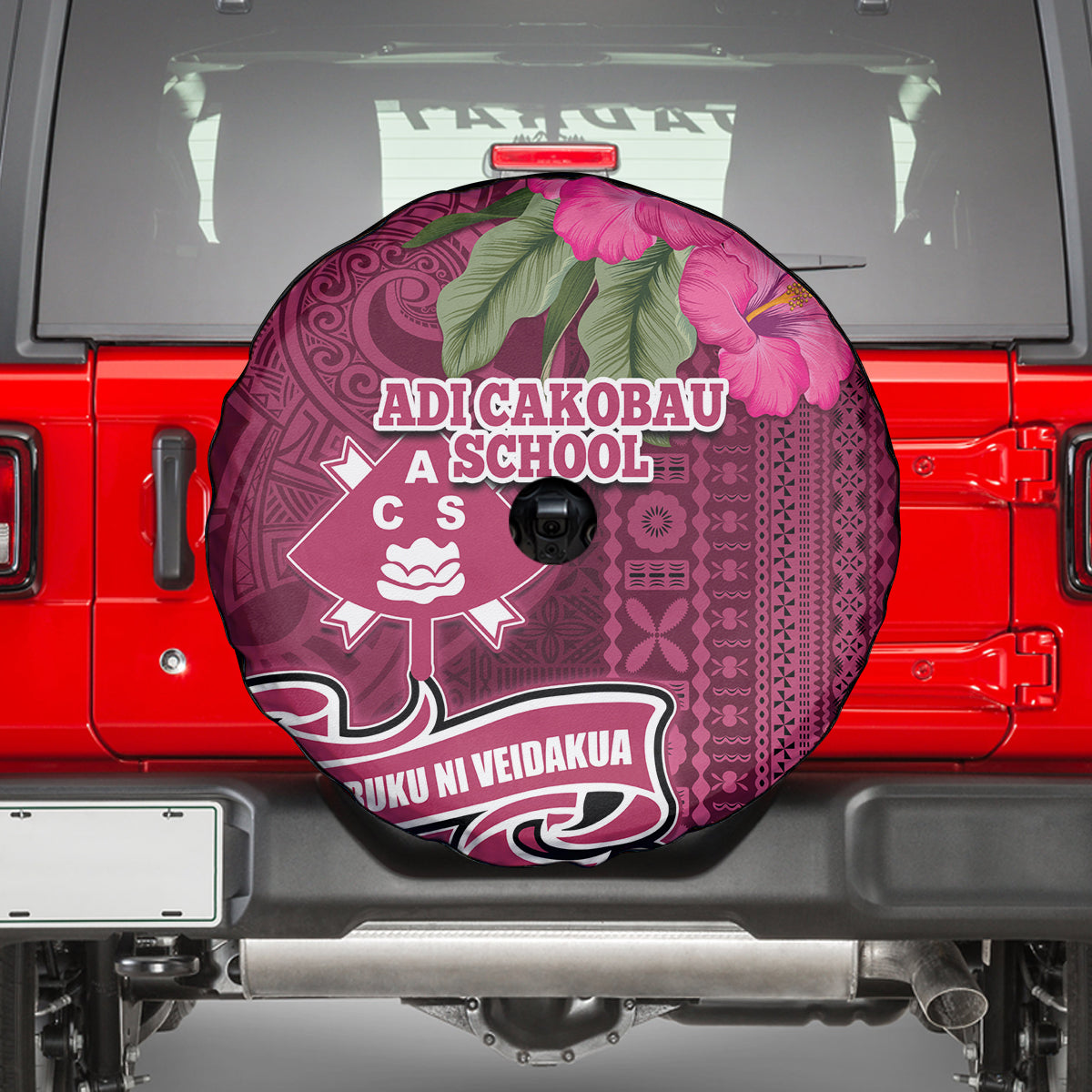 Fiji Adi Cakobau School Spare Tire Cover Tropical Flower and Tapa Pattern LT03 - Polynesian Pride
