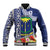 Fiji Natabua High School Baseball Jacket Tropical Flower and Tapa Pattern Blue Style LT03 Unisex Blue - Polynesian Pride