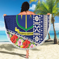 Fiji Natabua High School Beach Blanket Tropical Flower and Tapa Pattern Blue Style LT03 - Polynesian Pride