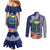 Fiji Natabua High School Couples Matching Mermaid Dress and Long Sleeve Button Shirt Tropical Flower and Tapa Pattern Blue Style LT03 - Polynesian Pride