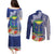 Fiji Natabua High School Couples Matching Puletasi Dress and Long Sleeve Button Shirt Tropical Flower and Tapa Pattern Blue Style LT03 - Polynesian Pride