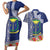 Fiji Natabua High School Couples Matching Short Sleeve Bodycon Dress and Hawaiian Shirt Tropical Flower and Tapa Pattern Blue Style LT03 Blue - Polynesian Pride