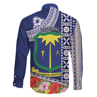 Fiji Natabua High School Family Matching Long Sleeve Bodycon Dress and Hawaiian Shirt Tropical Flower and Tapa Pattern Blue Style LT03 - Polynesian Pride