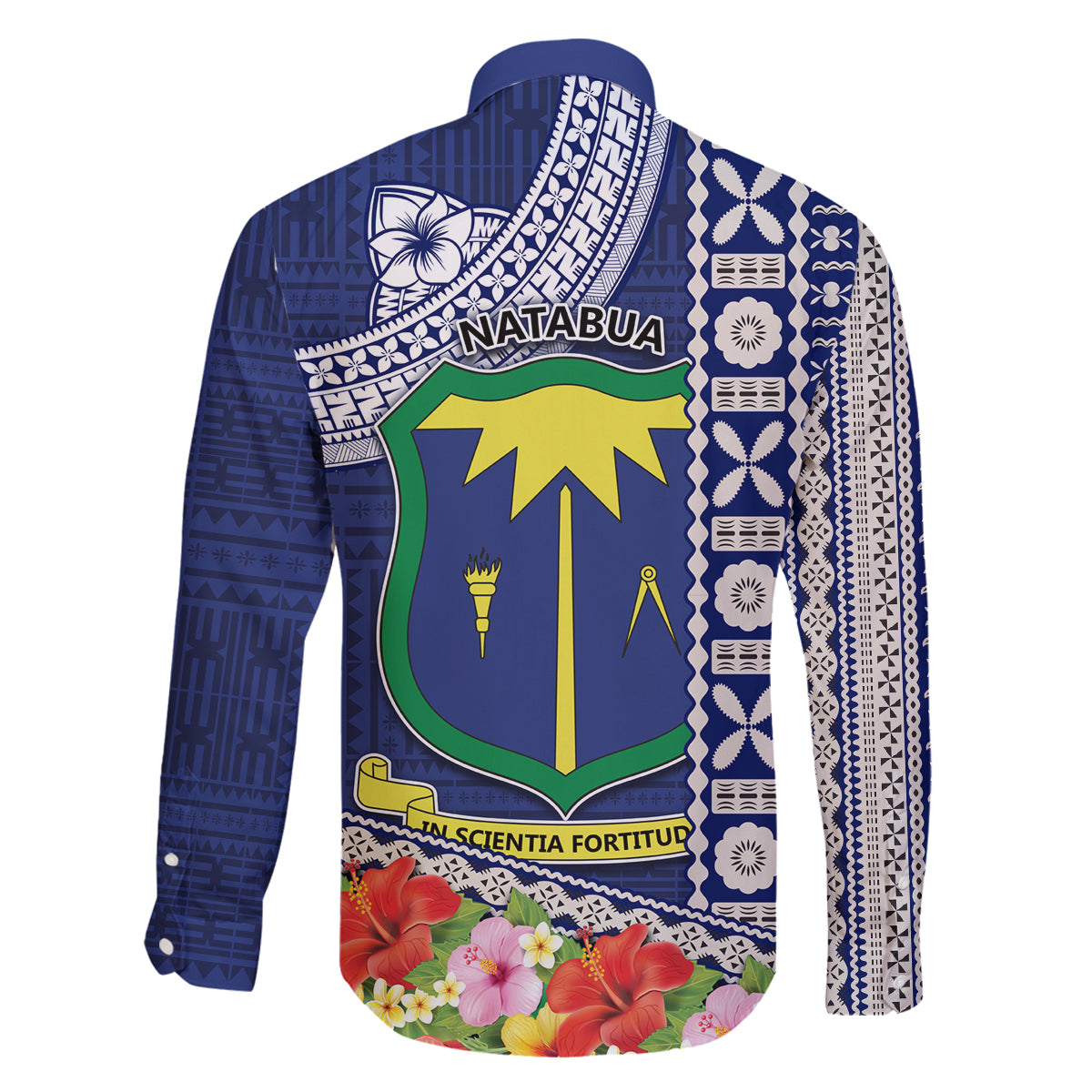 Fiji Natabua High School Family Matching Puletasi Dress and Hawaiian Shirt Tropical Flower and Tapa Pattern Blue Style LT03 - Polynesian Pride