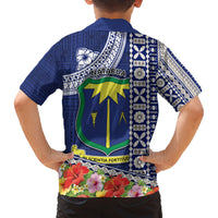 Fiji Natabua High School Family Matching Tank Maxi Dress and Hawaiian Shirt Tropical Flower and Tapa Pattern Blue Style LT03 - Polynesian Pride