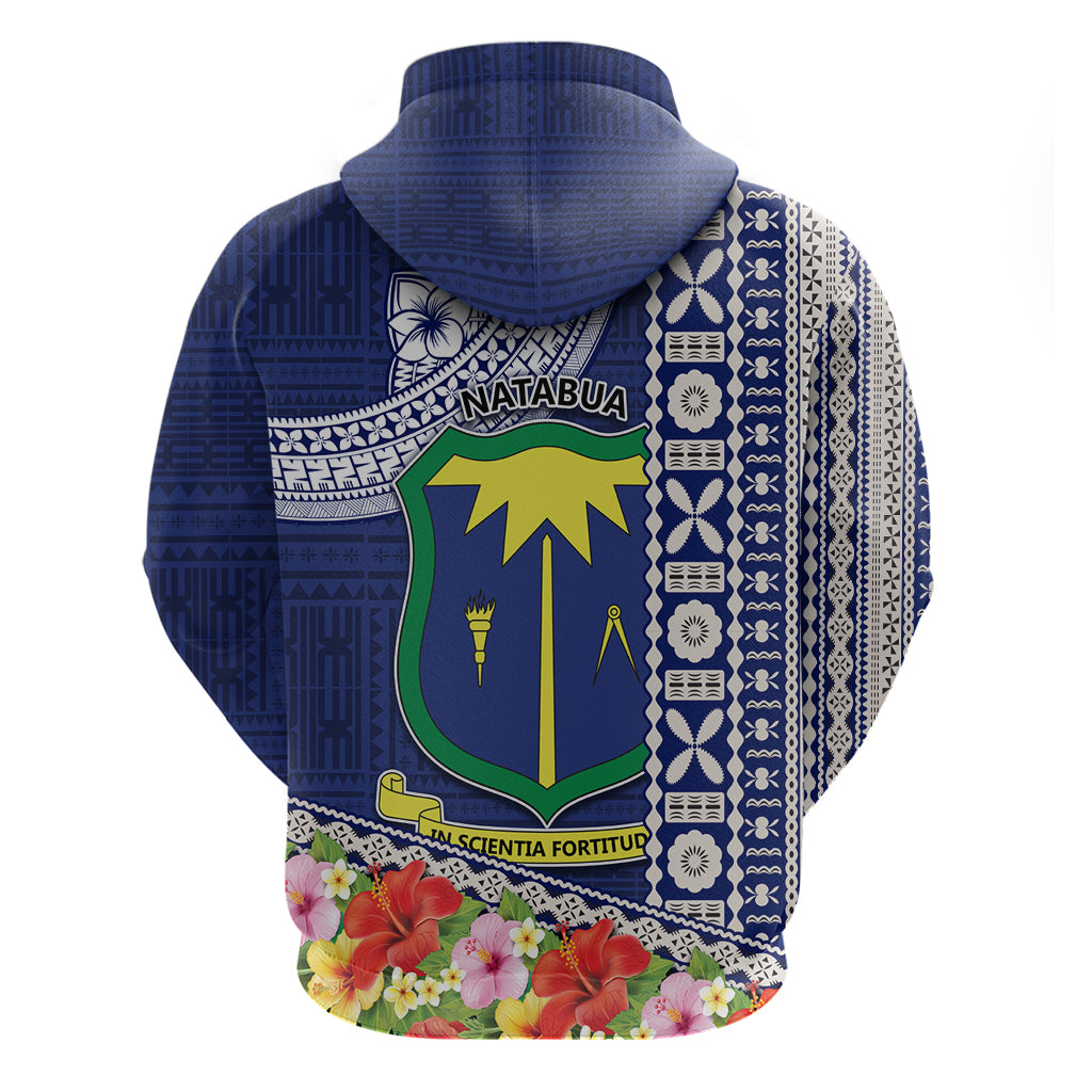 Fiji Natabua High School Hoodie Tropical Flower and Tapa Pattern Blue Style LT03 - Polynesian Pride