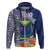 Fiji Natabua High School Hoodie Tropical Flower and Tapa Pattern Blue Style LT03 Zip Hoodie Blue - Polynesian Pride